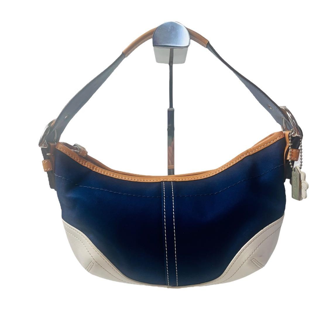 Borsa a tracolla Coach borsa tela pelle blu navy bianca autentica