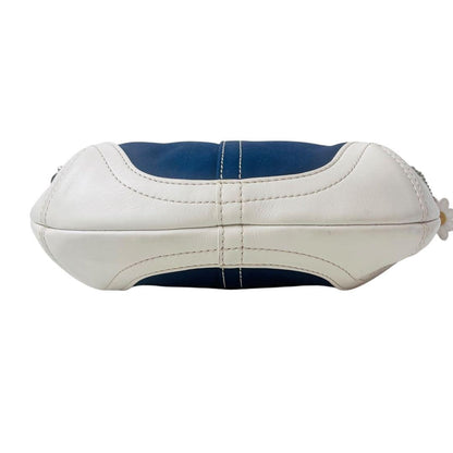Borsa a tracolla Coach borsa tela pelle blu navy bianca autentica
