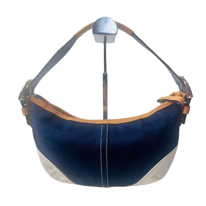 Borsa a tracolla Coach borsa tela pelle blu navy bianca autentica