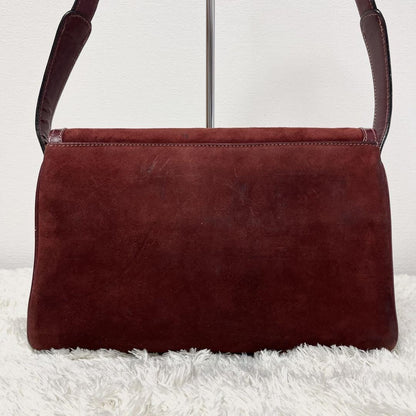 GUCCI Shoulder Bag Purse Old Suede Leather Wine Red Authentic