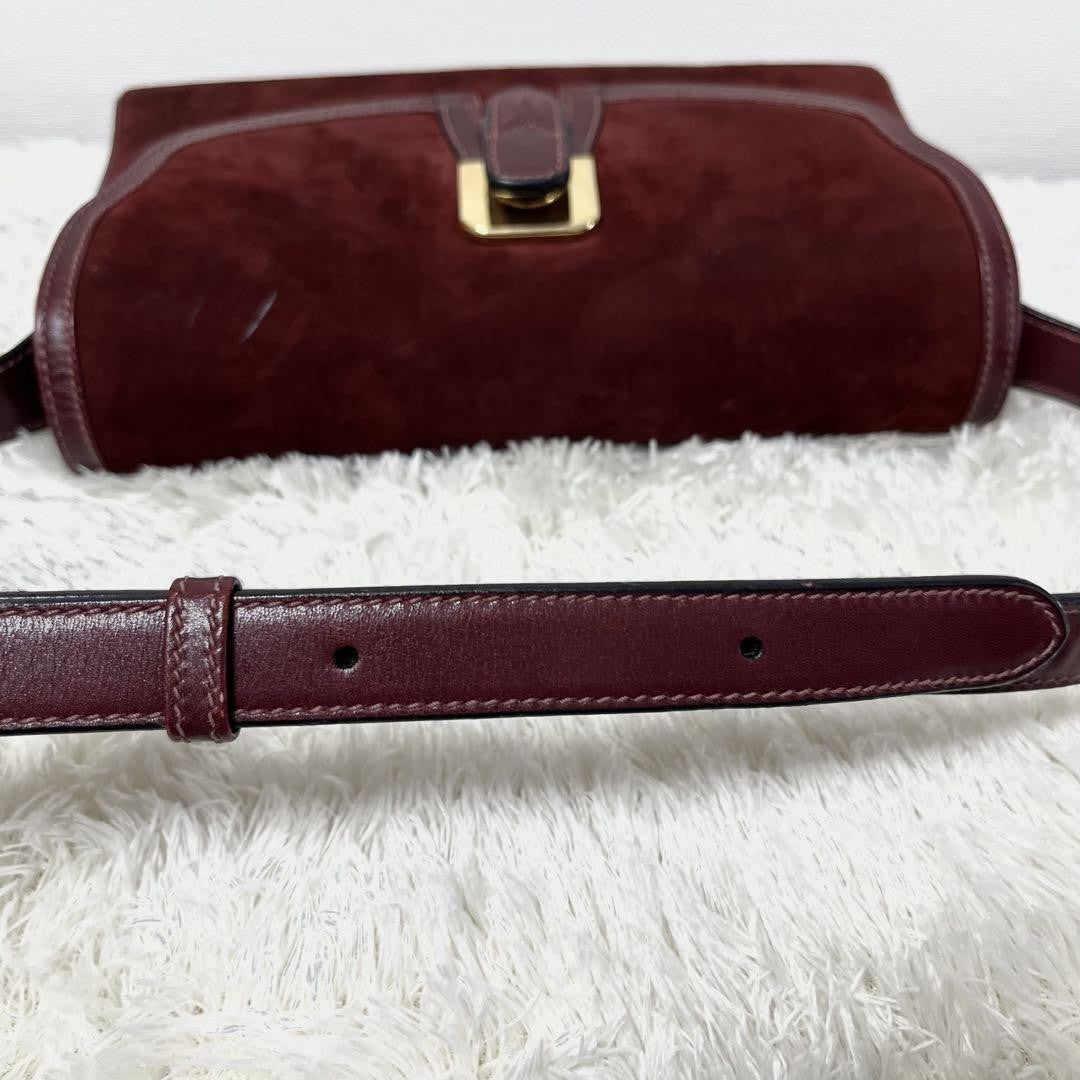 GUCCI Shoulder Bag Purse Old Suede Leather Wine Red Authentic