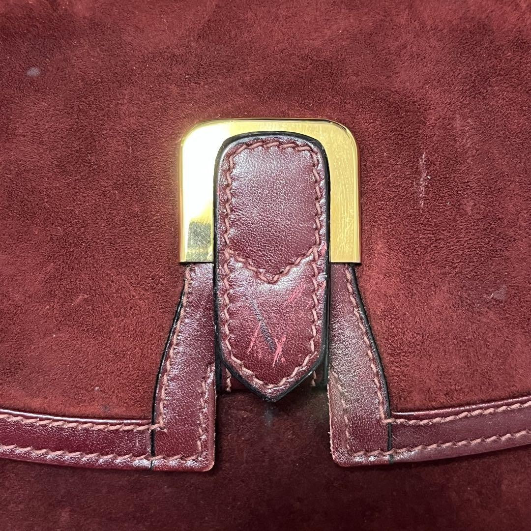 GUCCI Shoulder Bag Purse Old Suede Leather Wine Red Authentic