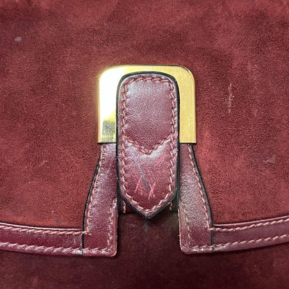 GUCCI Shoulder Bag Purse Old Suede Leather Wine Red Authentic