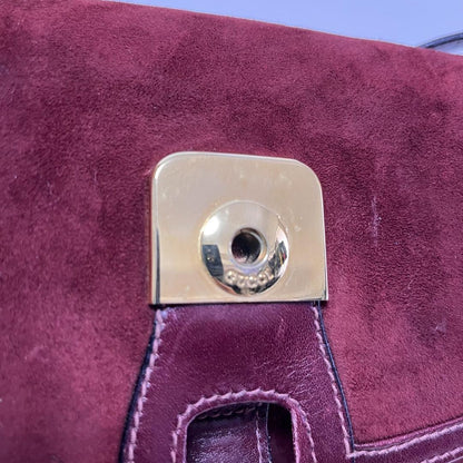 GUCCI Shoulder Bag Purse Old Suede Leather Wine Red Authentic
