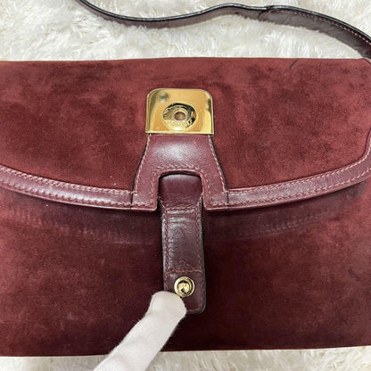 GUCCI Shoulder Bag Purse Old Suede Leather Wine Red Authentic