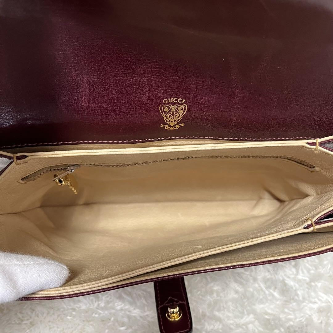 GUCCI Shoulder Bag Purse Old Suede Leather Wine Red Authentic