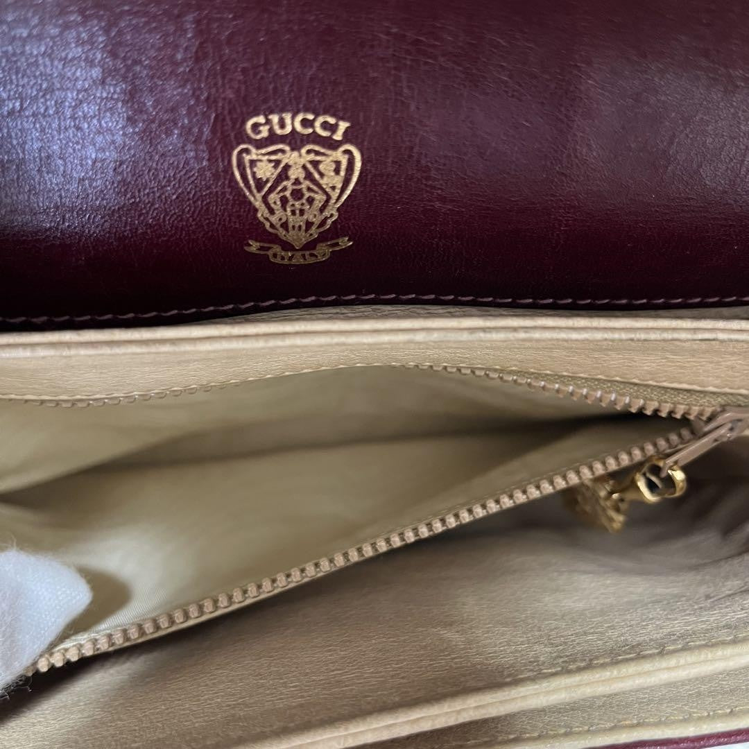 GUCCI Shoulder Bag Purse Old Suede Leather Wine Red Authentic