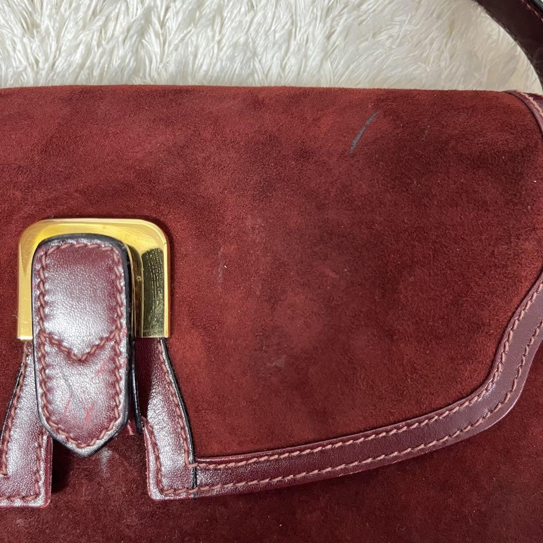 GUCCI Shoulder Bag Purse Old Suede Leather Wine Red Authentic