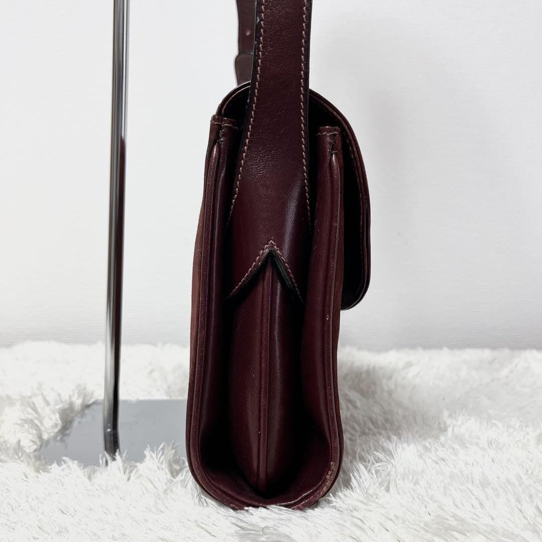 GUCCI Shoulder Bag Purse Old Suede Leather Wine Red Authentic