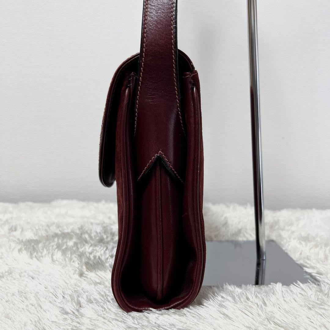 GUCCI Shoulder Bag Purse Old Suede Leather Wine Red Authentic