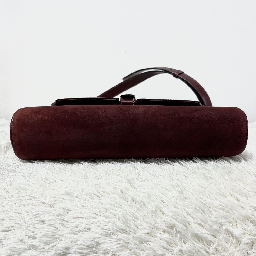 GUCCI Shoulder Bag Purse Old Suede Leather Wine Red Authentic