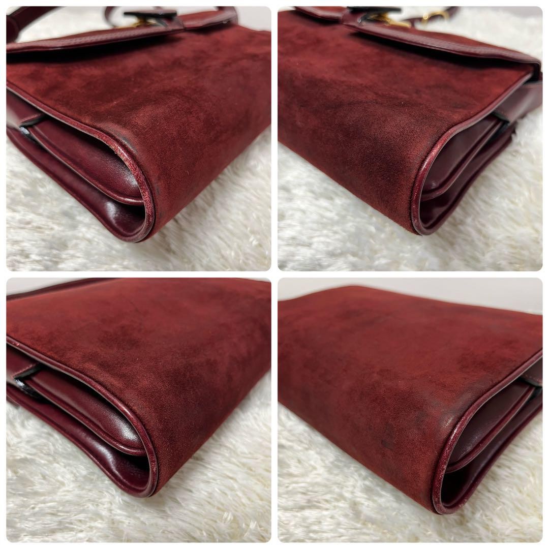 GUCCI Shoulder Bag Purse Old Suede Leather Wine Red Authentic