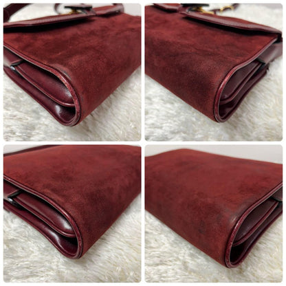 GUCCI Shoulder Bag Purse Old Suede Leather Wine Red Authentic