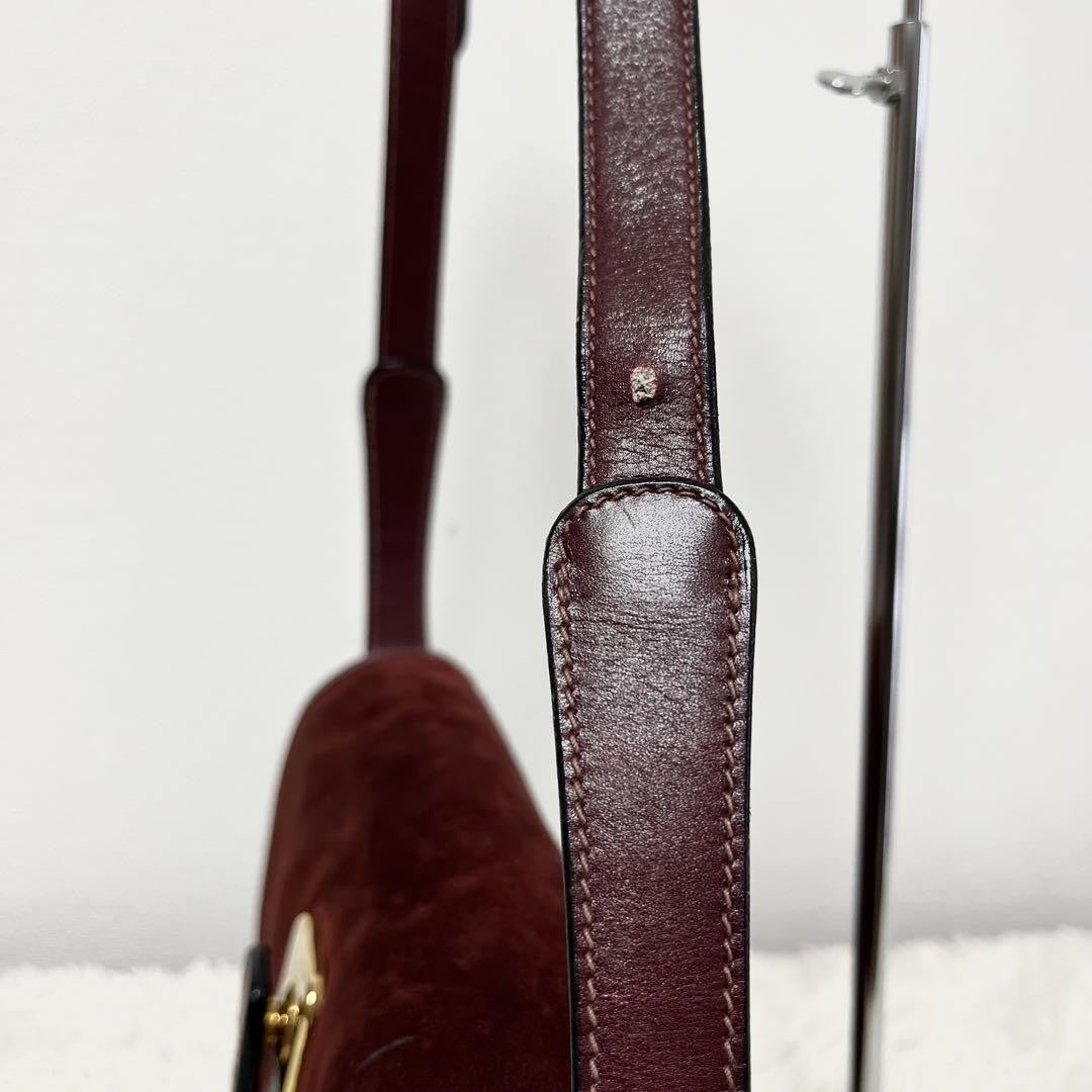 GUCCI Shoulder Bag Purse Old Suede Leather Wine Red Authentic
