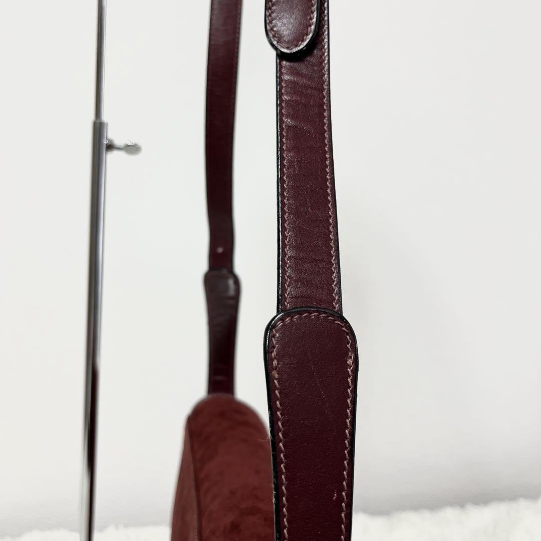 GUCCI Shoulder Bag Purse Old Suede Leather Wine Red Authentic