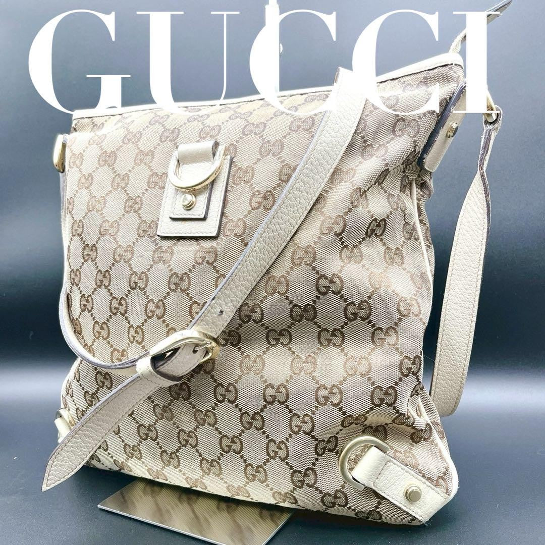 GUCCI Shoulder Bag Purse GG Canvas Leather Authentic