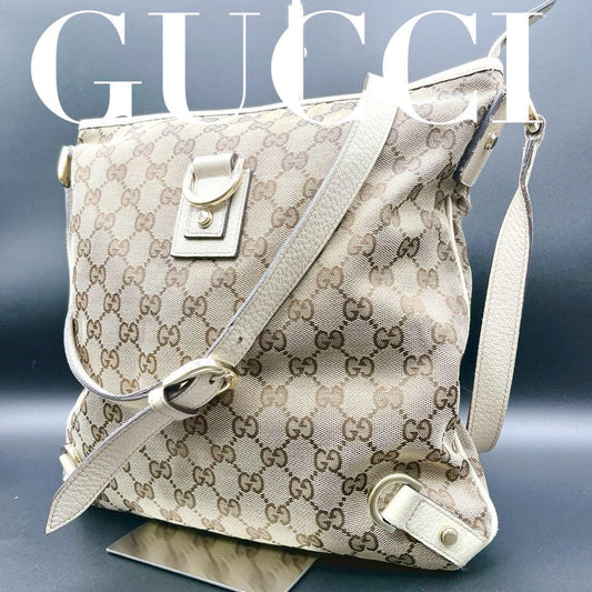 GUCCI Shoulder Bag Purse GG Canvas Leather Authentic