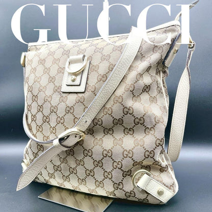 GUCCI Shoulder Bag Purse GG Canvas Leather Authentic