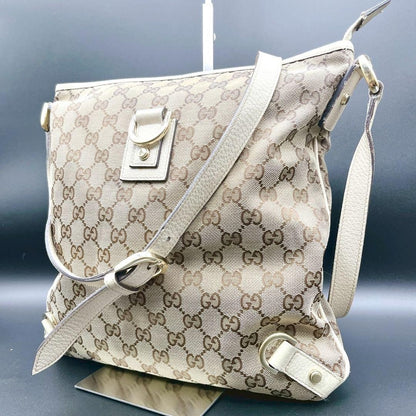 GUCCI Shoulder Bag Purse GG Canvas Leather Authentic