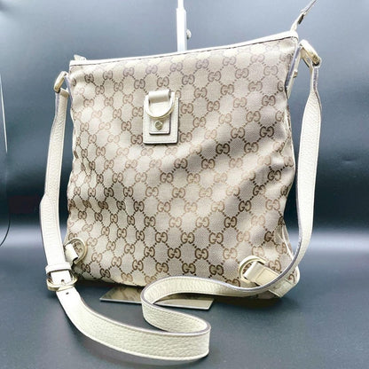 GUCCI Shoulder Bag Purse GG Canvas Leather Authentic