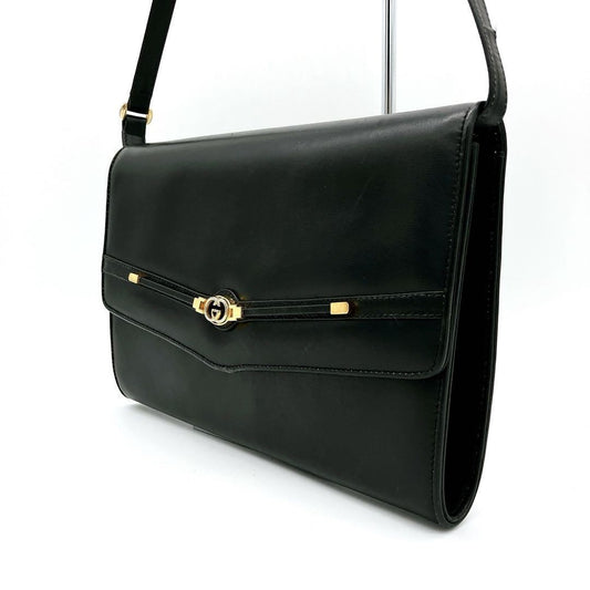 GUCCI Shoulder Bag Purse GG Leather Black Authentic