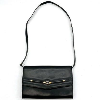 GUCCI Shoulder Bag Purse GG Leather Black Authentic