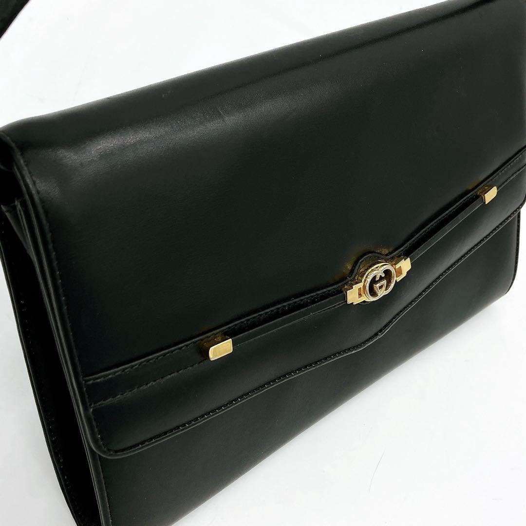 GUCCI Shoulder Bag Purse GG Leather Black Authentic