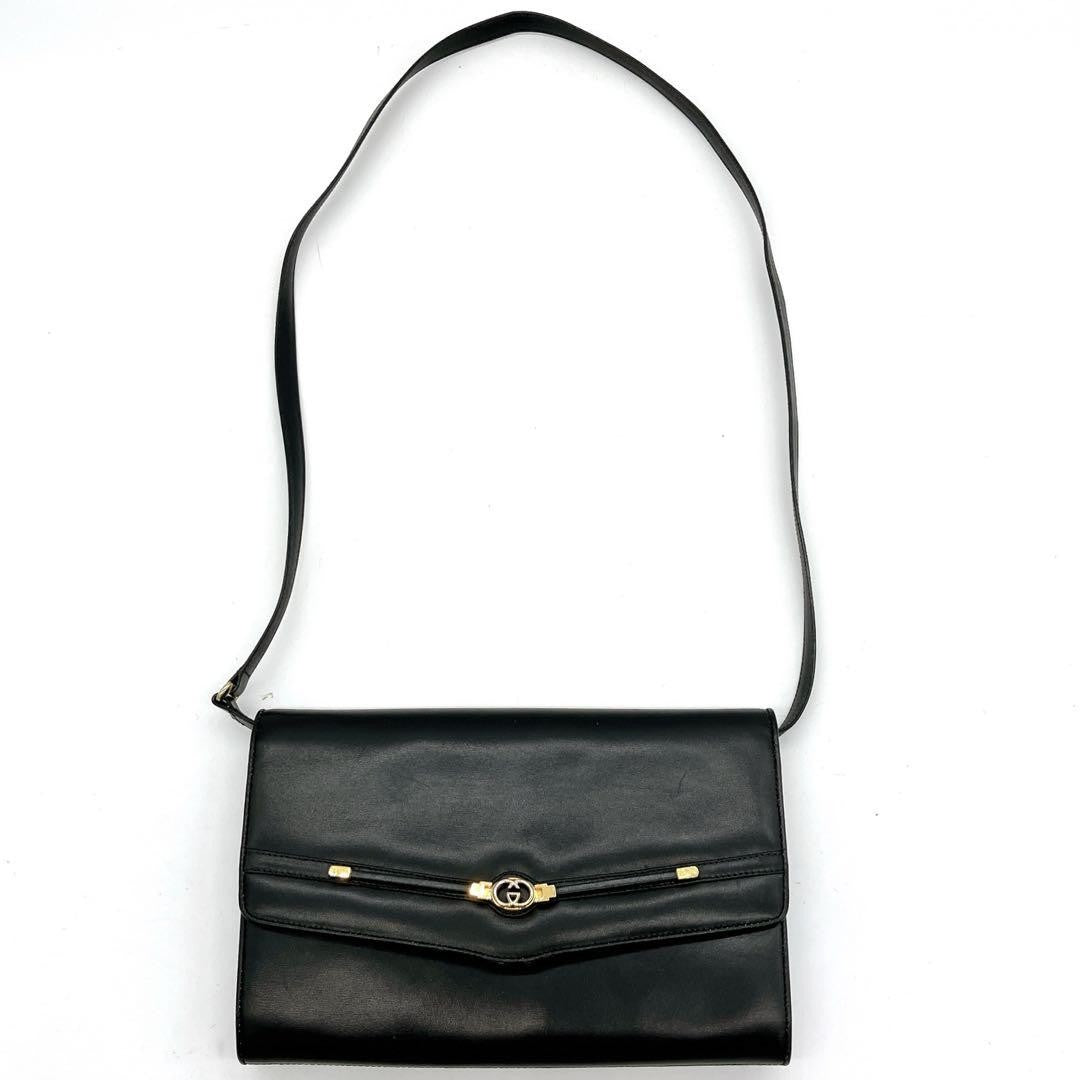 GUCCI Shoulder Bag Purse GG Leather Black Authentic