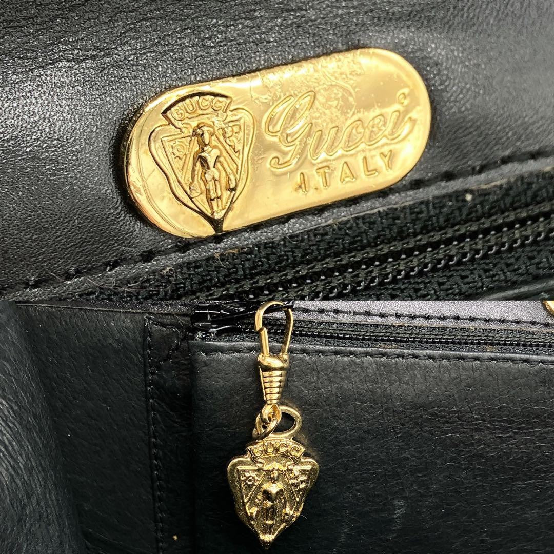 GUCCI Shoulder Bag Purse GG Leather Black Authentic