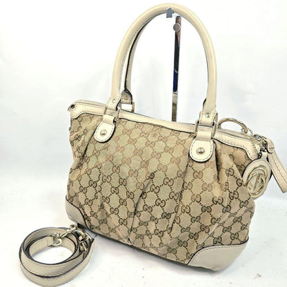 GUCCI Hand Shoulder Bag Tote Purse 2way GG Canvas Leather Authentic