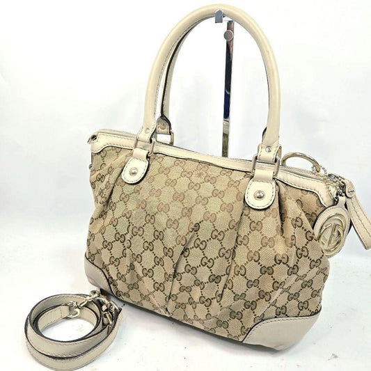 GUCCI Hand Shoulder Bag Tote Purse 2way GG Canvas Leather Authentic