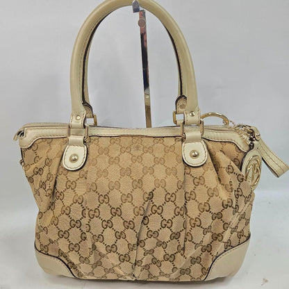 GUCCI Hand Shoulder Bag Tote Purse 2way GG Canvas Leather Authentic