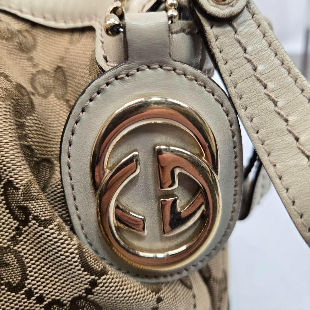 GUCCI Hand Shoulder Bag Tote Purse 2way GG Canvas Leather Authentic