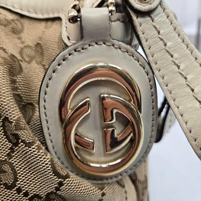 GUCCI Hand Shoulder Bag Tote Purse 2way GG Canvas Leather Authentic