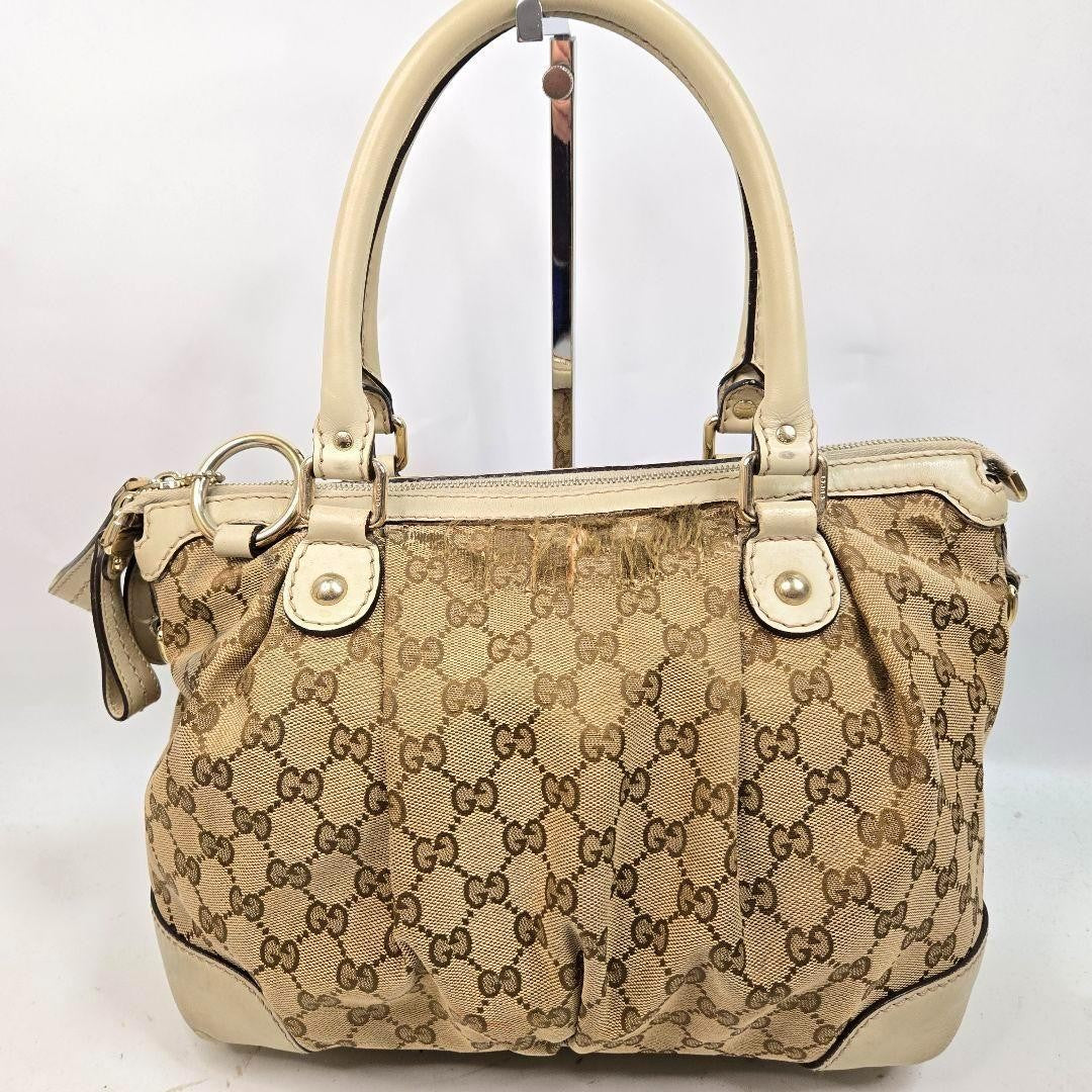 GUCCI Hand Shoulder Bag Tote Purse 2way GG Canvas Leather Authentic