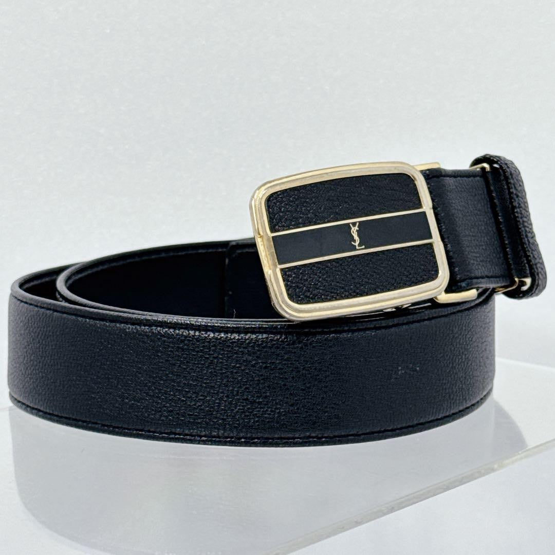 Saint Laurent Men's Belt YSL Cassandra Leather Black Authentic