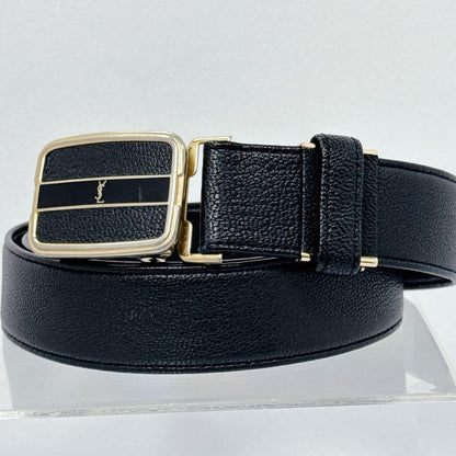 Saint Laurent Men's Belt YSL Cassandra Leather Black Authentic