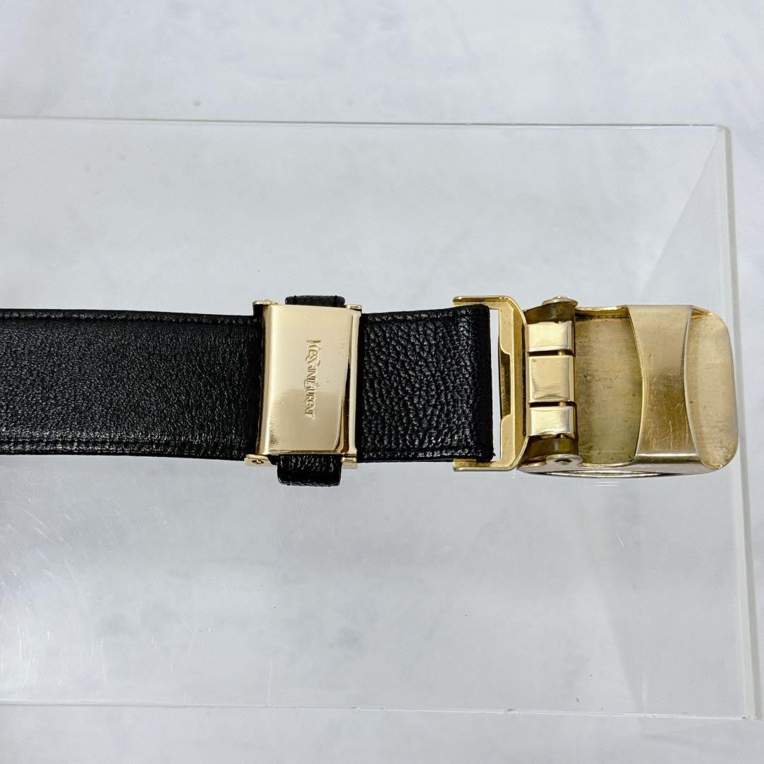 Saint Laurent Men's Belt YSL Cassandra Leather Black Authentic