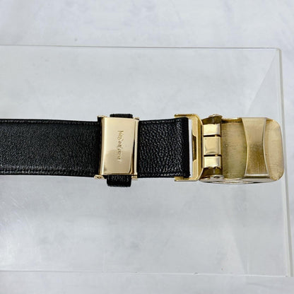 Saint Laurent Men's Belt YSL Cassandra Leather Black Authentic