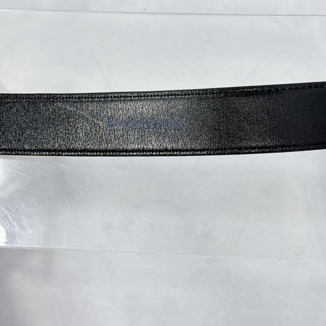 Saint Laurent Men's Belt YSL Cassandra Leather Black Authentic