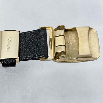 Saint Laurent Men's Belt YSL Cassandra Leather Black Authentic
