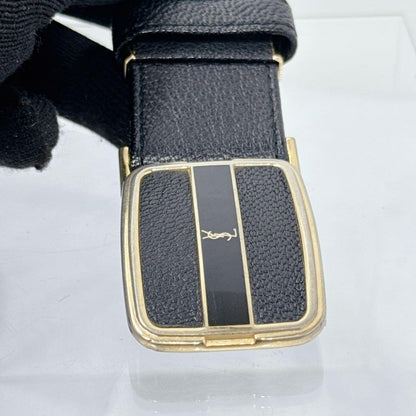 Saint Laurent Men's Belt YSL Cassandra Leather Black Authentic