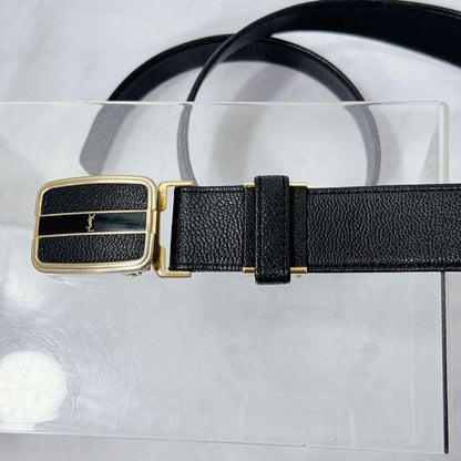 Saint Laurent Men's Belt YSL Cassandra Leather Black Authentic