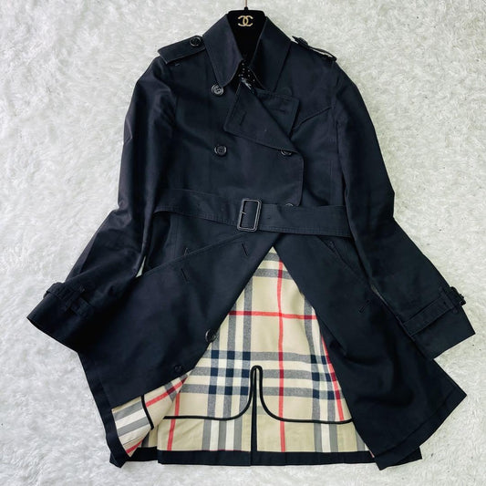 BURBERRY LONDON Coat Nova Check Asian fit XS 34 US size 2XS Black Authentic