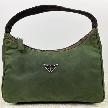 PRADA Accessory Pouch Hand Bag Tote Purse Logo Nylon Green Authentic