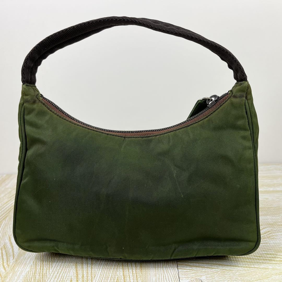 PRADA Accessory Pouch Hand Bag Tote Purse Logo Nylon Green Authentic