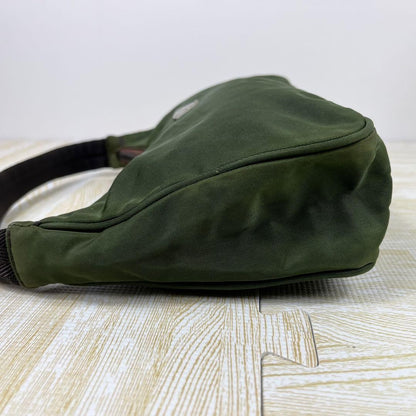 PRADA Accessory Pouch Hand Bag Tote Purse Logo Nylon Green Authentic