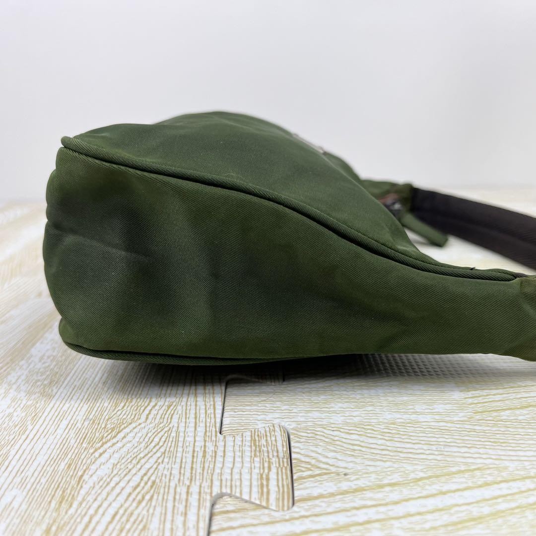 PRADA Accessory Pouch Hand Bag Tote Purse Logo Nylon Green Authentic