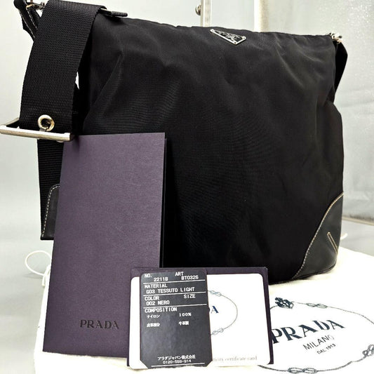 PRADA Shoulder Bag Purse Logo Nylon Leather Black Authentic