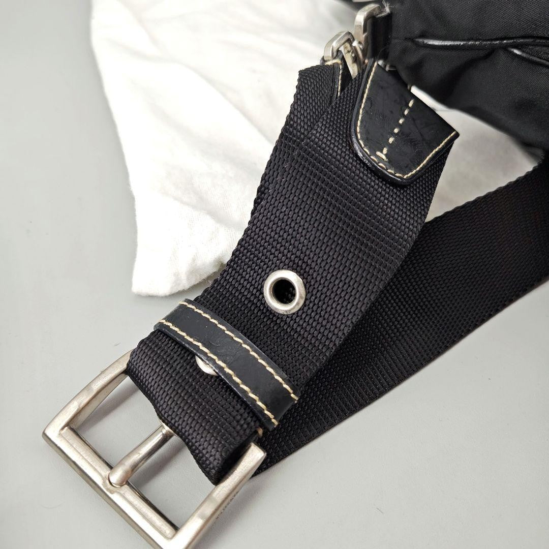 PRADA Shoulder Bag Purse Logo Nylon Leather Black Authentic